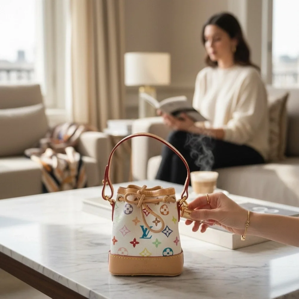 NWOT LV White/Tan Multicolor Mini Bag Bucket  - Bag Charm/Keychain - Picture 12 of 13